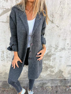 Longline Coat Knitted Pink Women's Lapel Button-Up – Casual, Office, Autumn Layering, Gift