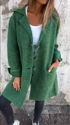 Longline Coat Knitted Pink Women's Lapel Button-Up – Casual, Office, Autumn Layering, Gift
