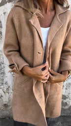 Longline Coat Knitted Pink Women's Lapel Button-Up – Casual, Office, Autumn Layering, Gift