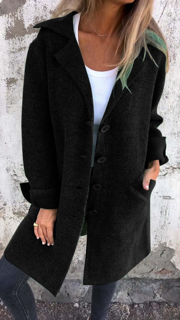 Longline Coat Knitted Pink Women's Lapel Button-Up – Casual, Office, Autumn Layering, Gift