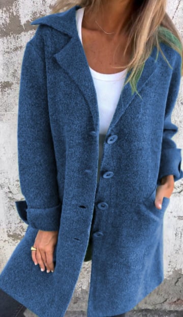 Longline Coat Knitted Pink Women's Lapel Button-Up – Casual, Office, Autumn Layering, Gift