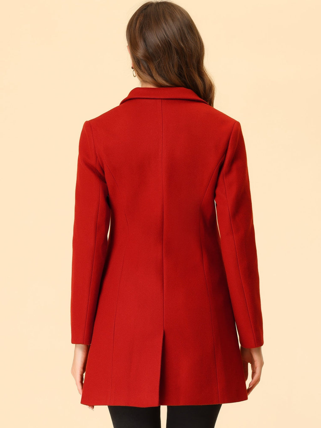 Longline Coat Red Notch Collar Women's Single-Breasted Overcoat – Office, Casual, Winter, Gift