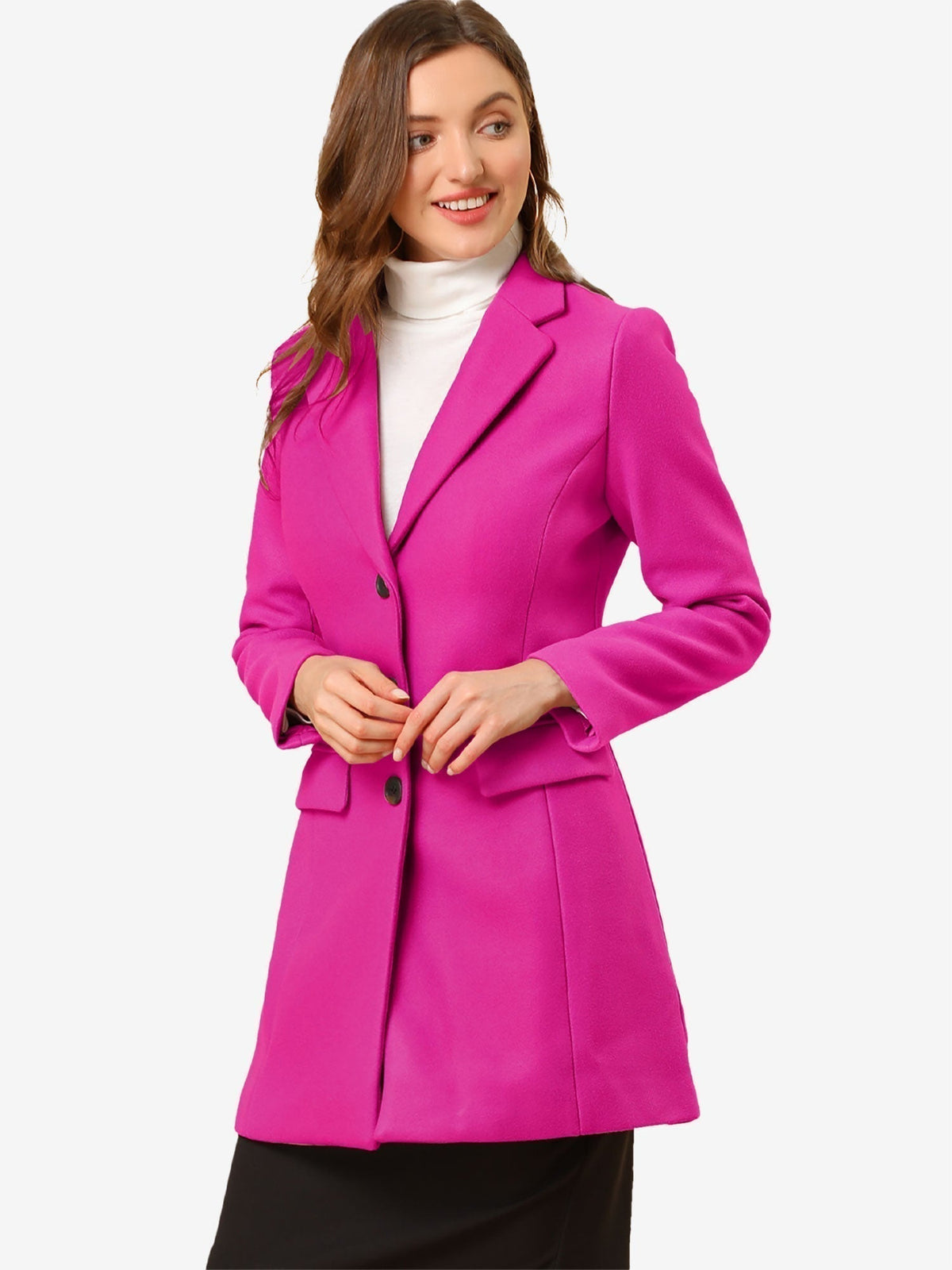 Longline Coat Red Notch Collar Women's Single-Breasted Overcoat – Office, Casual, Winter, Gift