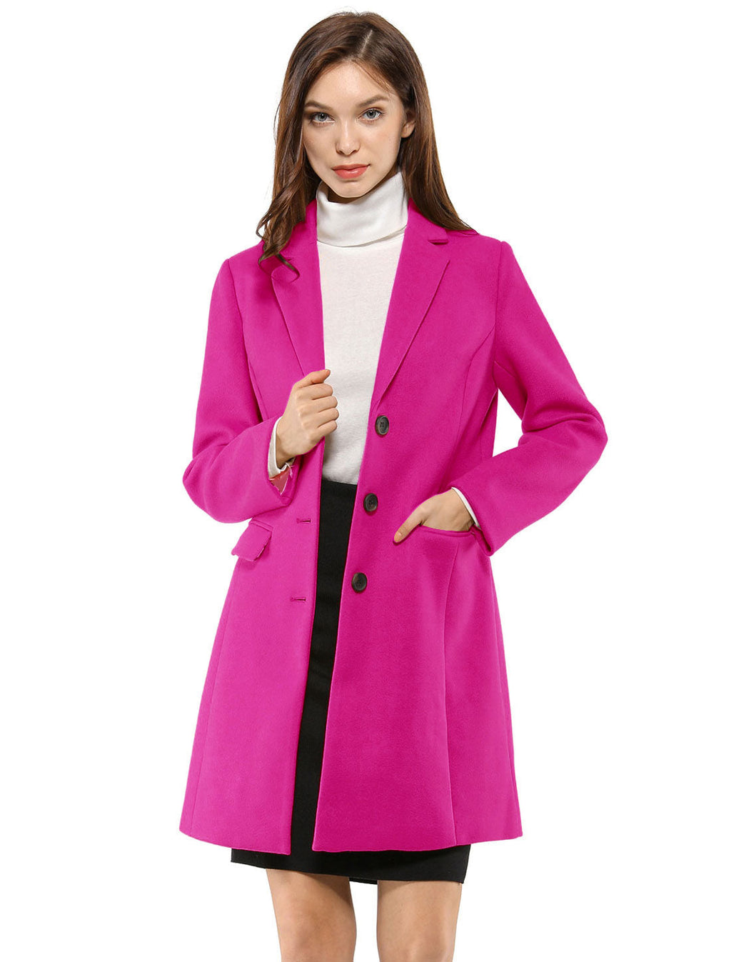 Longline Coat Red Notch Collar Women's Single-Breasted Overcoat – Office, Casual, Winter, Gift