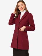 Longline Coat Red Notch Collar Women's Single-Breasted Overcoat – Office, Casual, Winter, Gift