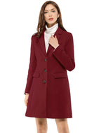 Longline Coat Red Notch Collar Women's Single-Breasted Overcoat – Office, Casual, Winter, Gift