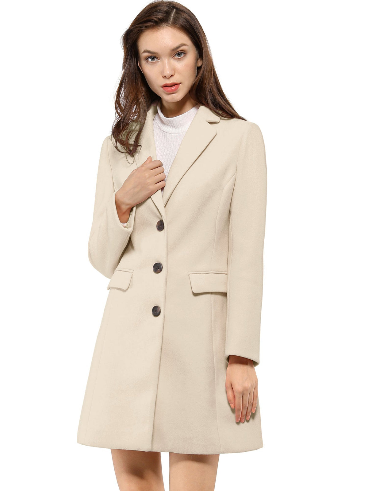 Longline Coat Red Notch Collar Women's Single-Breasted Overcoat – Office, Casual, Winter, Gift