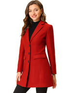 Longline Coat Red Notch Collar Women's Single-Breasted Overcoat – Office, Casual, Winter, Gift