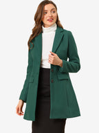Longline Coat Red Notch Collar Women's Single-Breasted Overcoat – Office, Casual, Winter, Gift