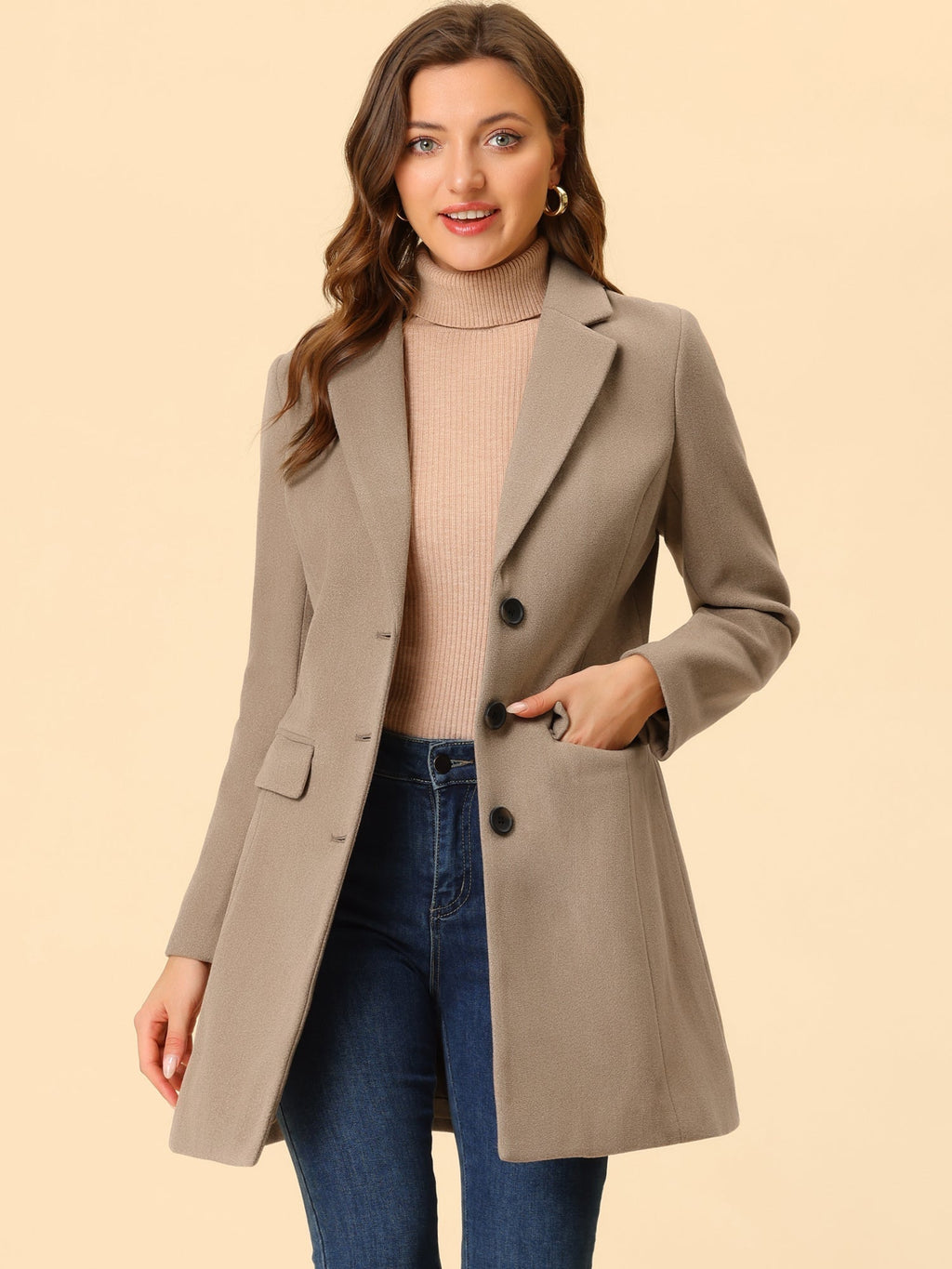 Longline Coat Red Notch Collar Women's Single-Breasted Overcoat – Office, Casual, Winter, Gift