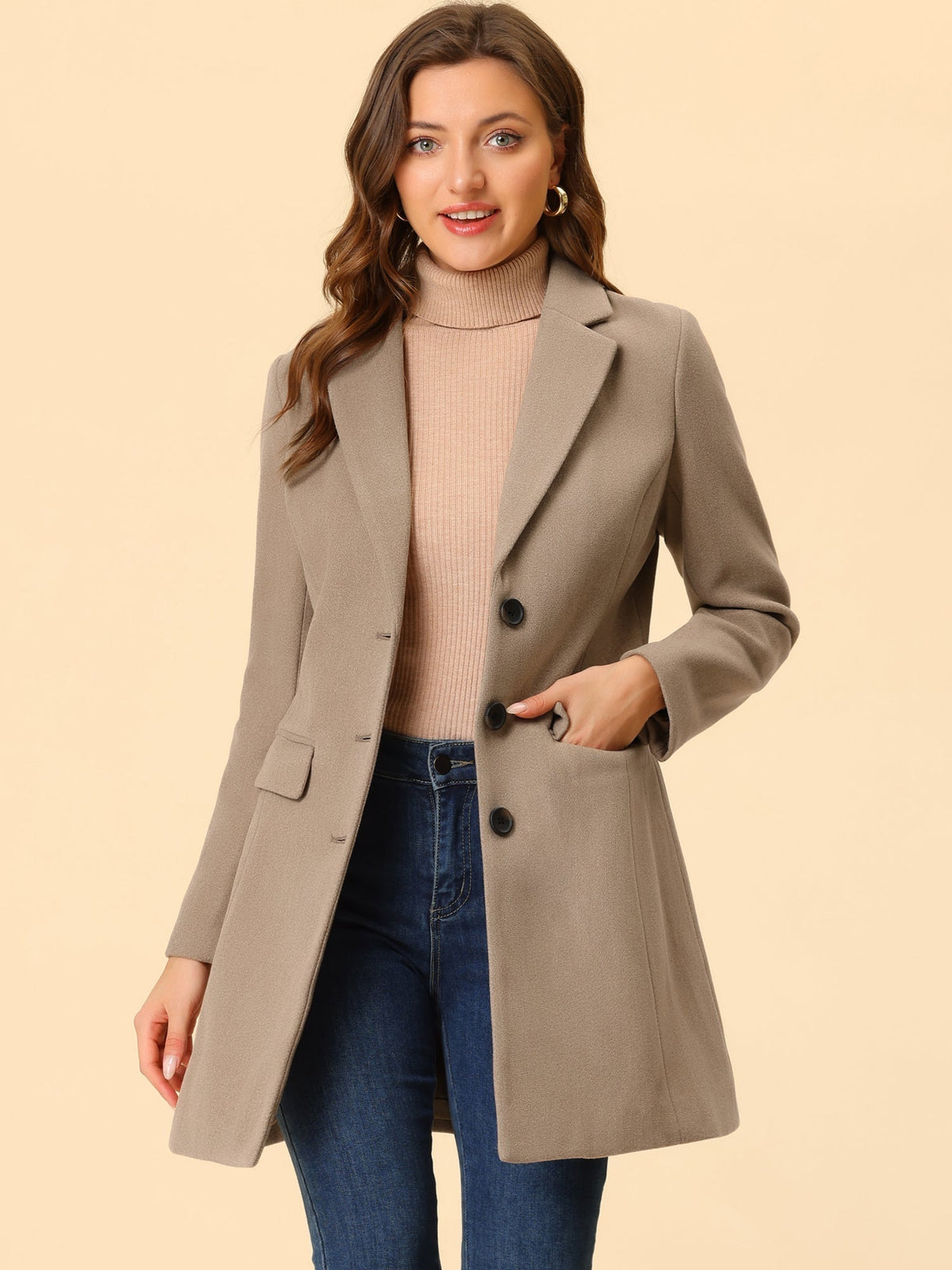 Longline Coat Red Notch Collar Women's Single-Breasted Overcoat – Office, Casual, Winter, Gift