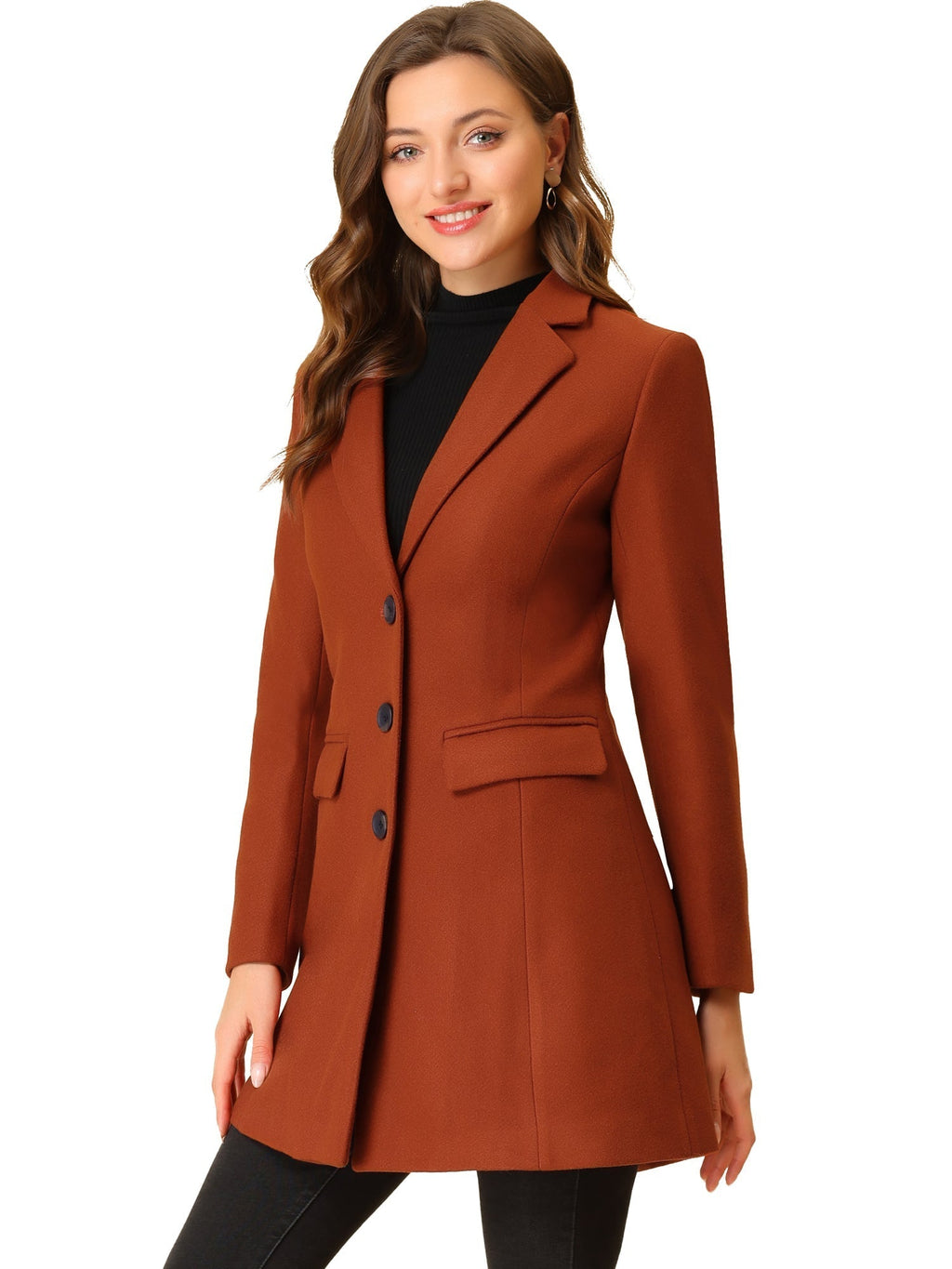 Longline Coat Red Notch Collar Women's Single-Breasted Overcoat – Office, Casual, Winter, Gift