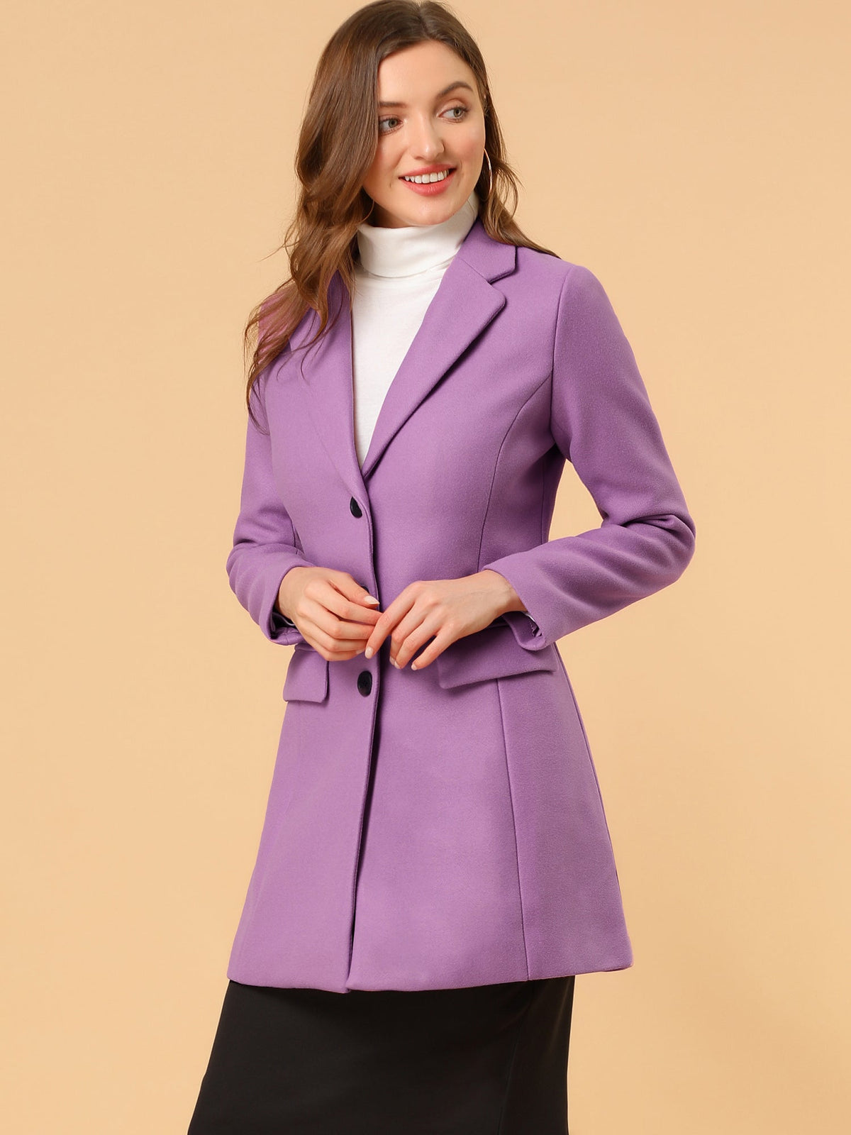 Longline Coat Red Notch Collar Women's Single-Breasted Overcoat – Office, Casual, Winter, Gift