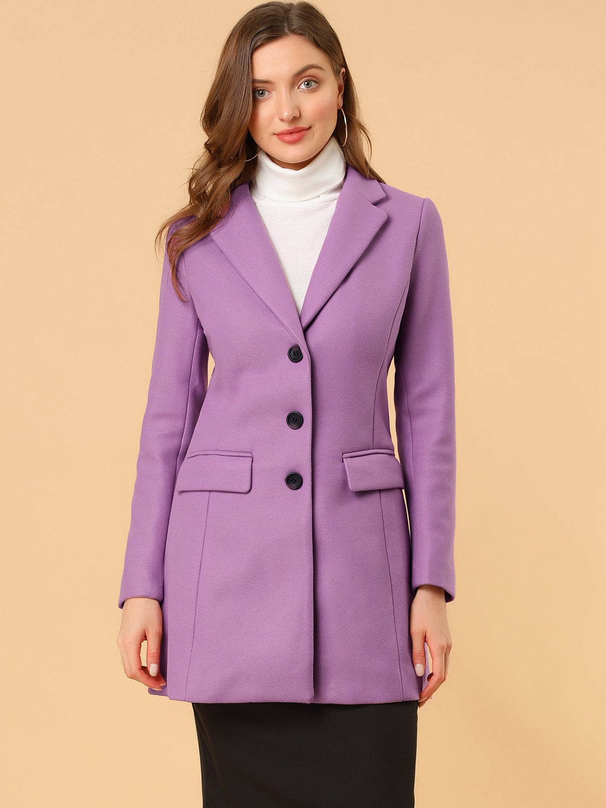Longline Coat Red Notch Collar Women's Single-Breasted Overcoat – Office, Casual, Winter, Gift