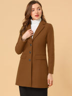 Longline Coat Red Notch Collar Women's Single-Breasted Overcoat – Office, Casual, Winter, Gift