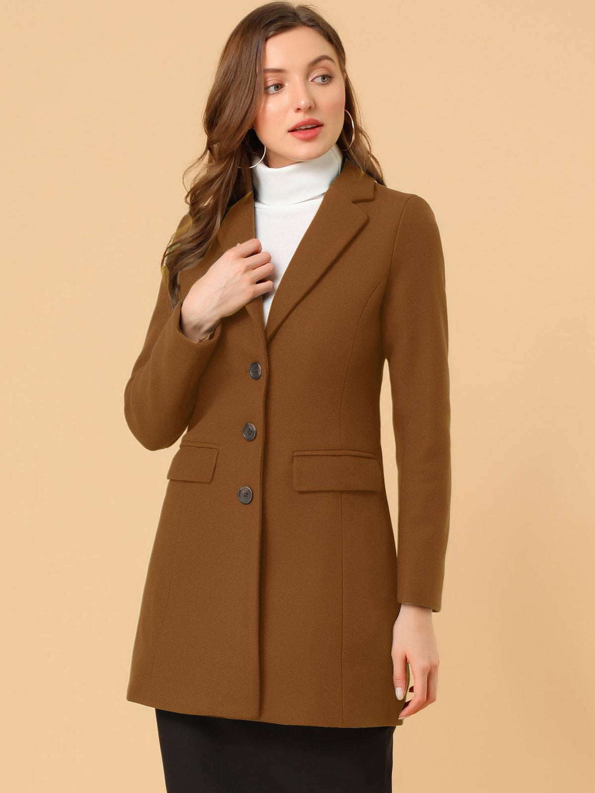 Longline Coat Red Notch Collar Women's Single-Breasted Overcoat – Office, Casual, Winter, Gift