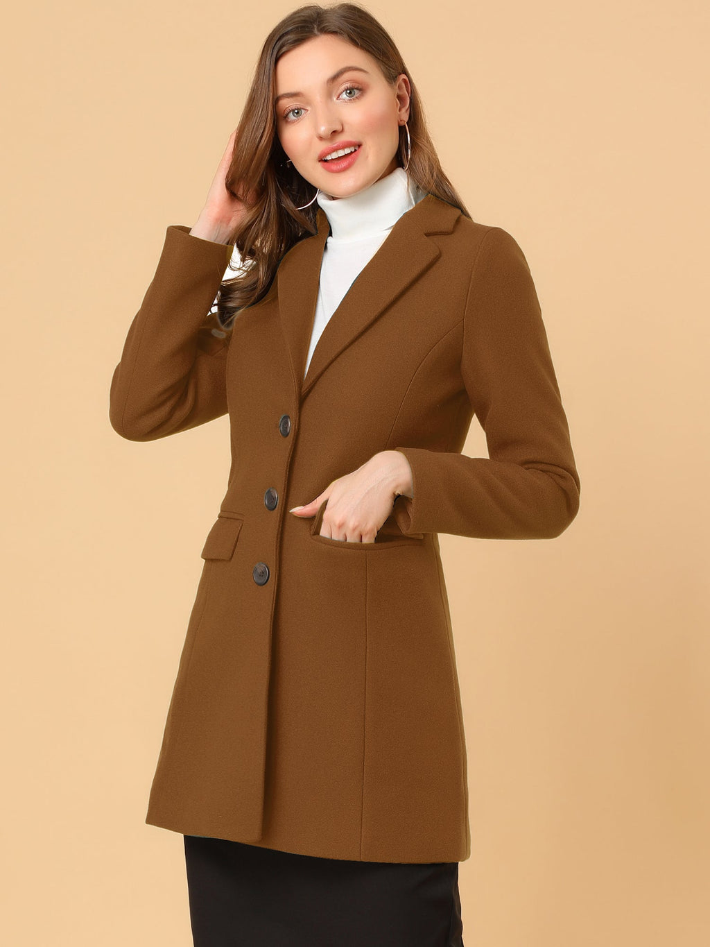 Longline Coat Red Notch Collar Women's Single-Breasted Overcoat – Office, Casual, Winter, Gift