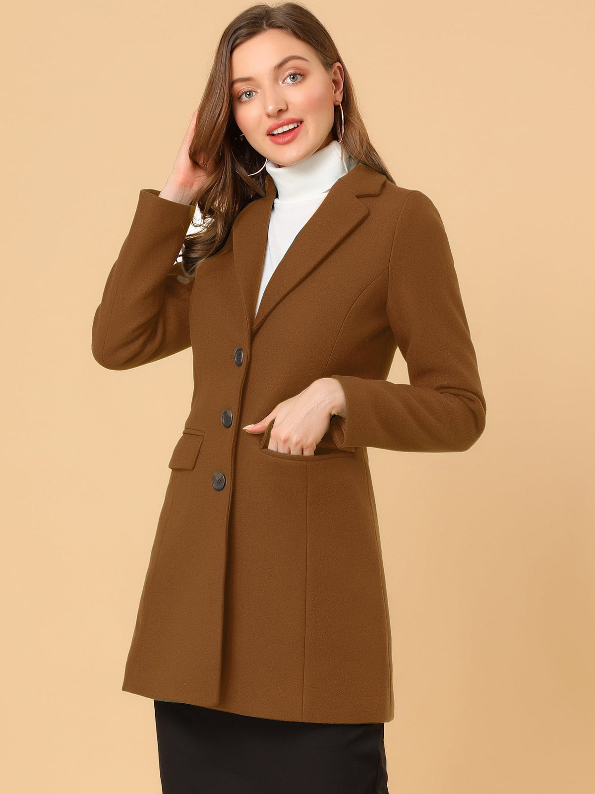Longline Coat Red Notch Collar Women's Single-Breasted Overcoat – Office, Casual, Winter, Gift