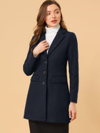 Longline Coat Red Notch Collar Women's Single-Breasted Overcoat – Office, Casual, Winter, Gift