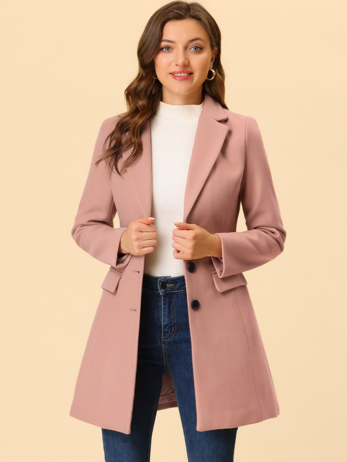 Longline Coat Red Notch Collar Women's Single-Breasted Overcoat – Office, Casual, Winter, Gift