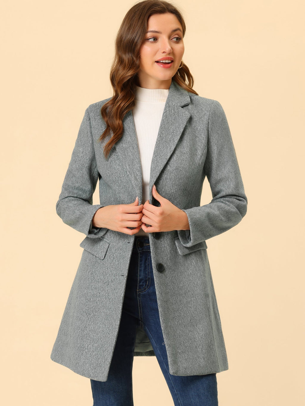 Longline Coat Red Notch Collar Women's Single-Breasted Overcoat – Office, Casual, Winter, Gift