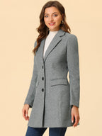 Longline Coat Red Notch Collar Women's Single-Breasted Overcoat – Office, Casual, Winter, Gift