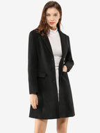 Longline Coat Red Notch Collar Women's Single-Breasted Overcoat – Office, Casual, Winter, Gift
