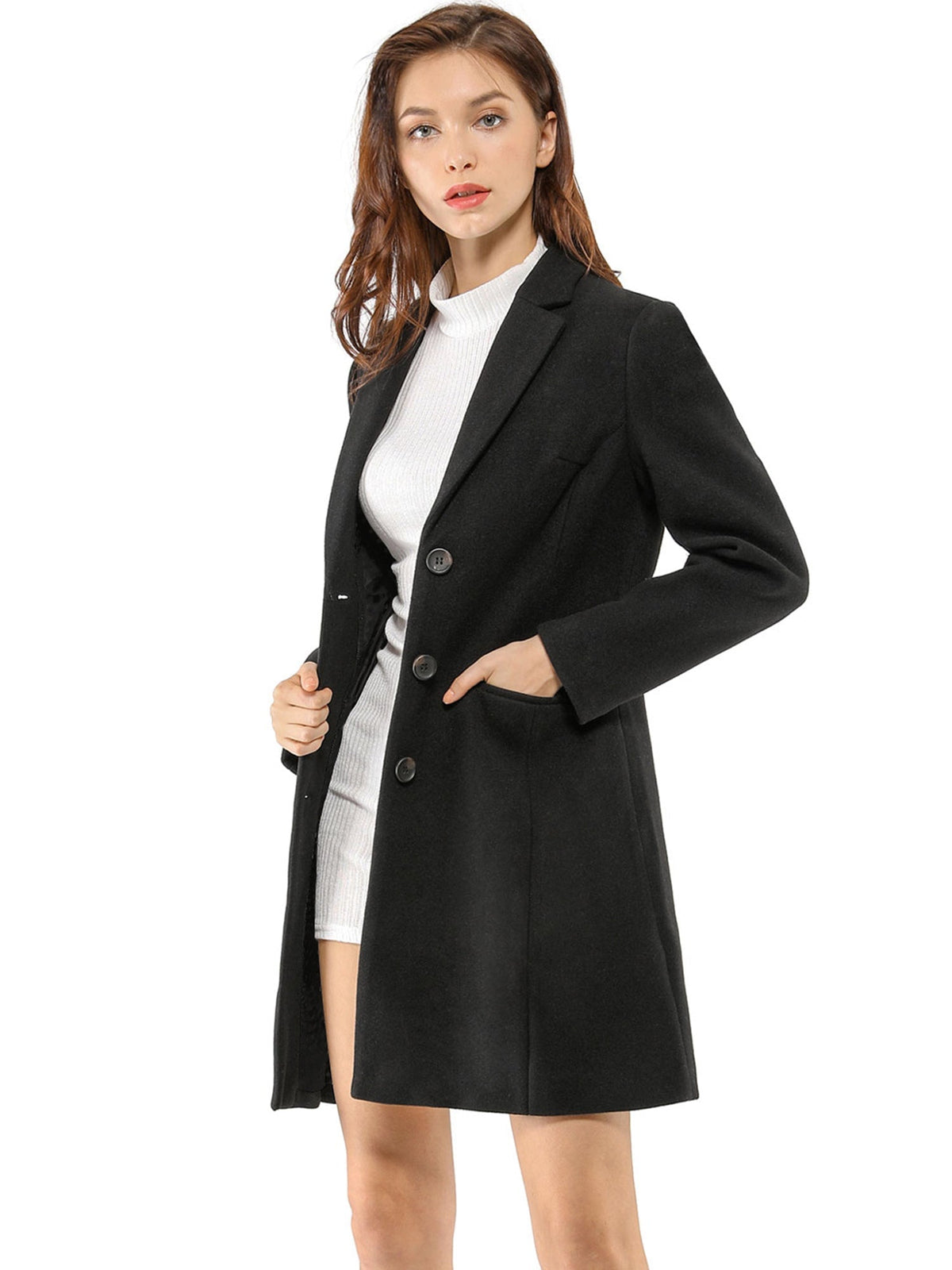 Longline Coat Red Notch Collar Women's Single-Breasted Overcoat – Office, Casual, Winter, Gift