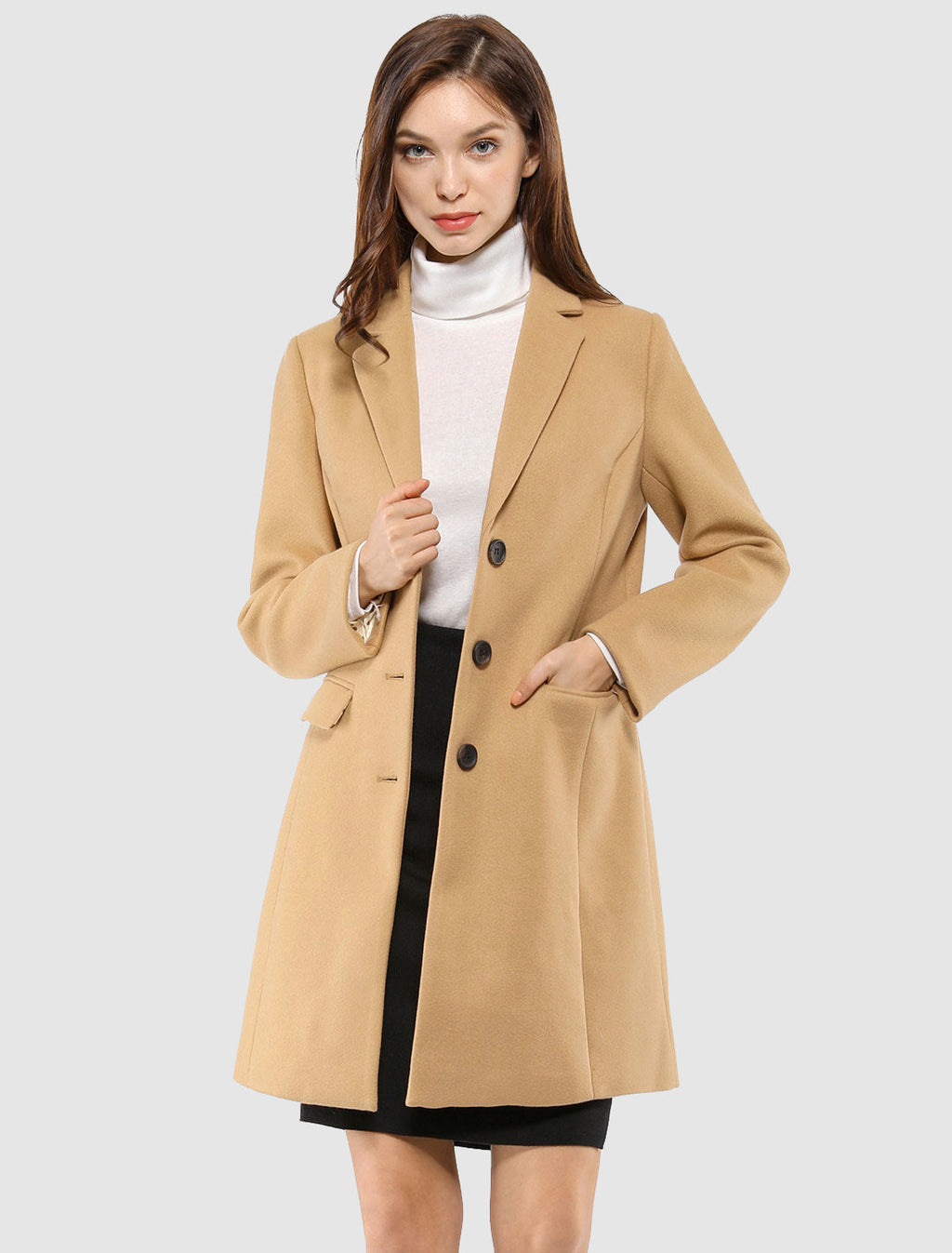 Longline Coat Red Notch Collar Women's Single-Breasted Overcoat – Office, Casual, Winter, Gift