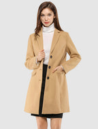 Longline Coat Red Notch Collar Women's Single-Breasted Overcoat – Office, Casual, Winter, Gift