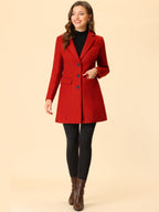 Longline Coat Red Notch Collar Women's Single-Breasted Overcoat – Office, Casual, Winter, Gift