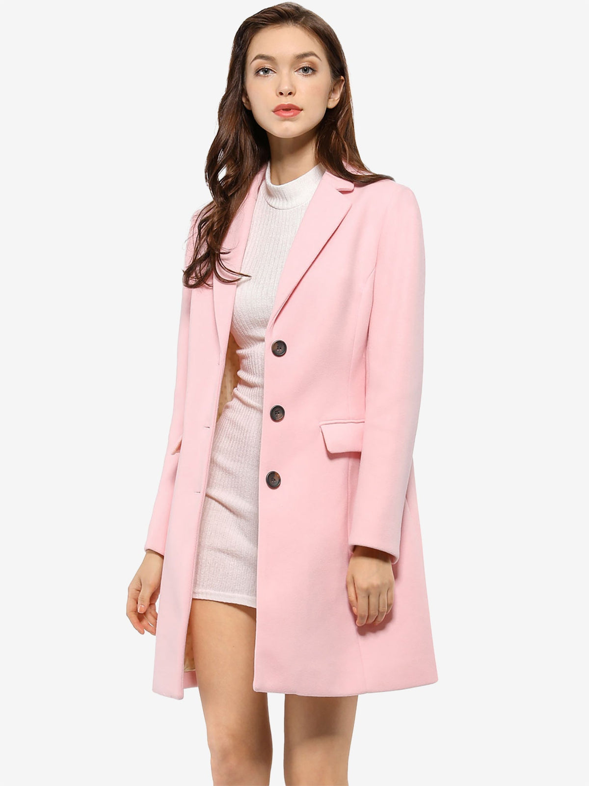 Longline Coat Red Notch Collar Women's Single-Breasted Overcoat – Office, Casual, Winter, Gift