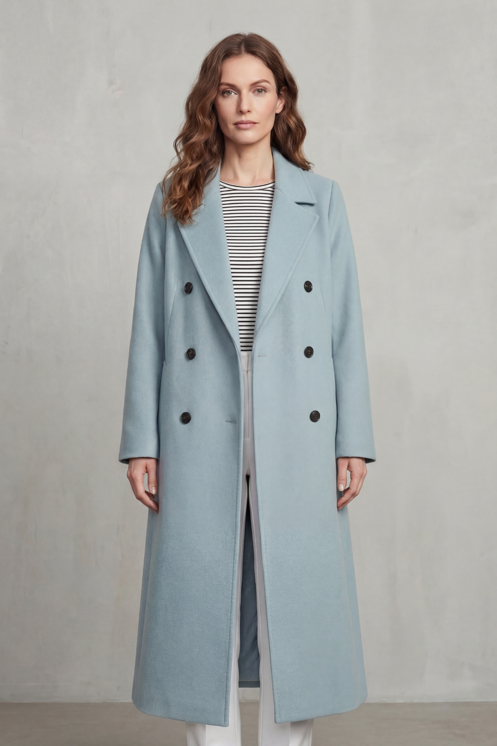 Longline Coat Wool Blend Double-Breasted Black Women's – Office, Casual, Winter, Gift