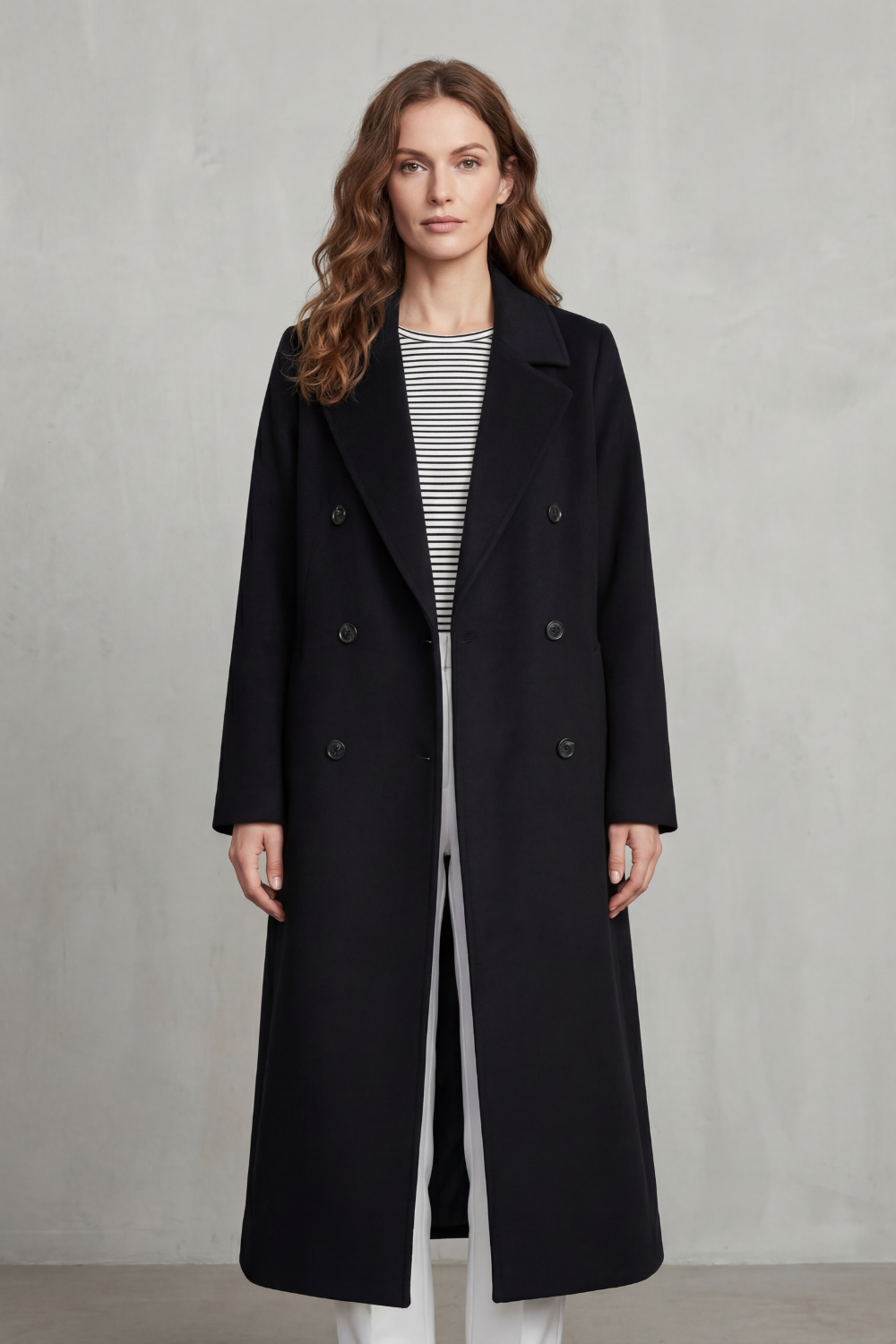 Longline Coat Wool Blend Double-Breasted Black Women's – Office, Casual, Winter, Gift