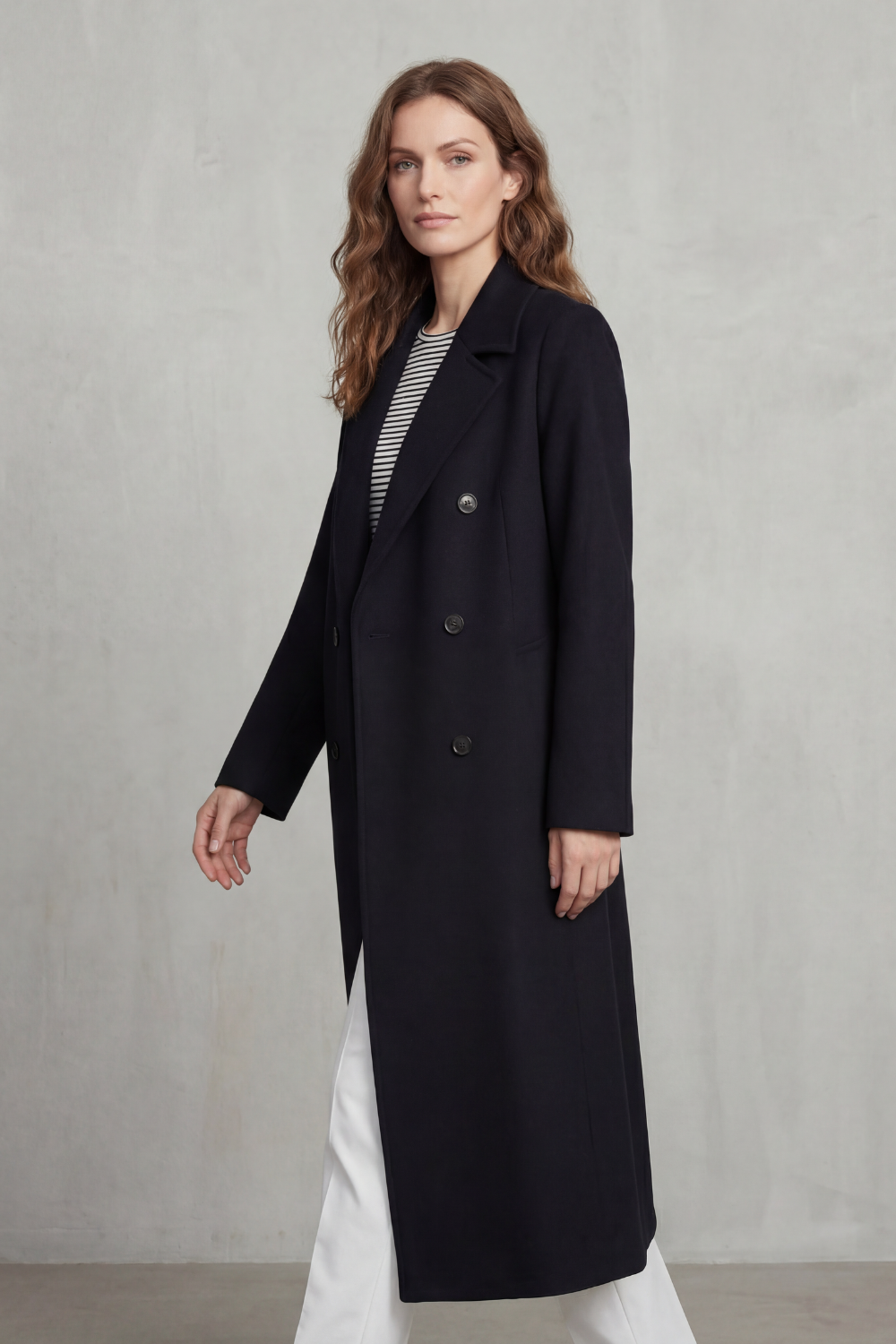 Longline Coat Wool Blend Double-Breasted Black Women's – Office, Casual, Winter, Gift