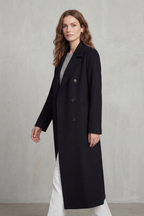 Longline Coat Wool Blend Double-Breasted Black Women's – Office, Casual, Winter, Gift