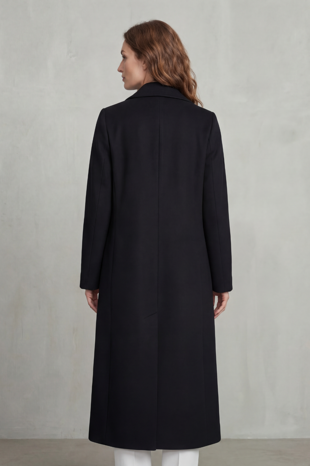 Longline Coat Wool Blend Double-Breasted Black Women's – Office, Casual, Winter, Gift