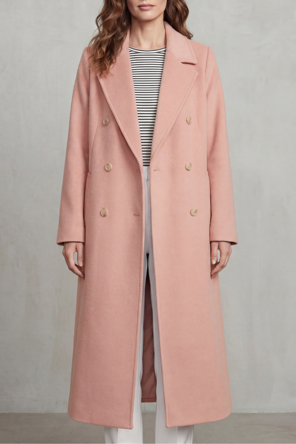 Longline Coat Wool Blend Double-Breasted Black Women's – Office, Casual, Winter, Gift