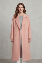 Longline Coat Wool Blend Double-Breasted Black Women's – Office, Casual, Winter, Gift