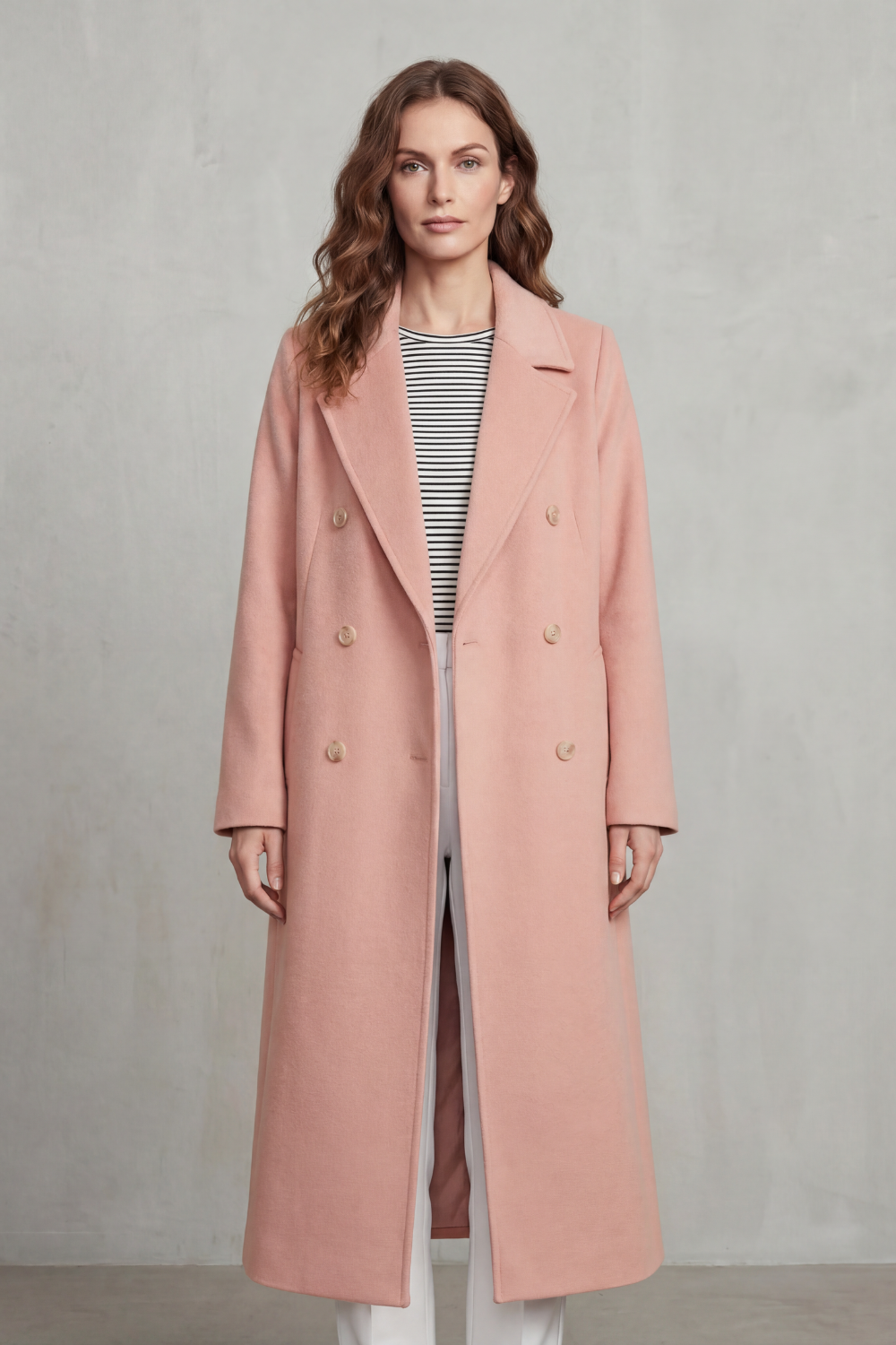 Longline Coat Wool Blend Double-Breasted Black Women's – Office, Casual, Winter, Gift