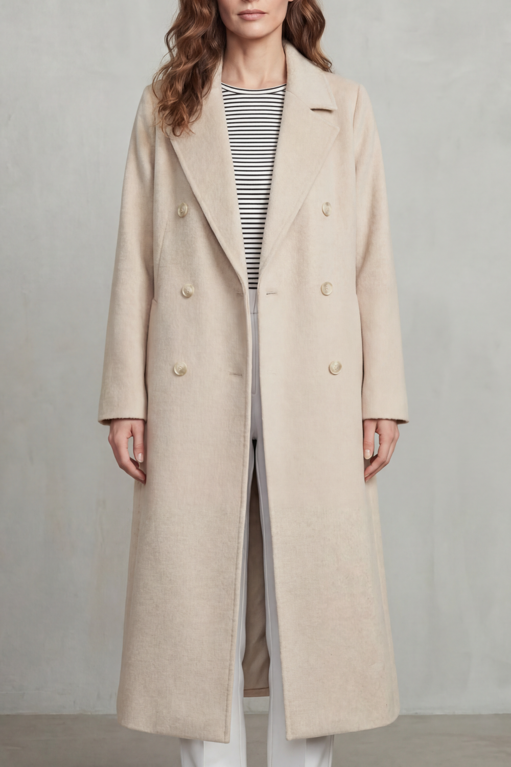 Longline Coat Wool Blend Double-Breasted Black Women's – Office, Casual, Winter, Gift
