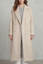 Longline Coat Wool Blend Double-Breasted Black Women's – Office, Casual, Winter, Gift