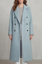 Longline Coat Wool Blend Double-Breasted Black Women's – Office, Casual, Winter, Gift