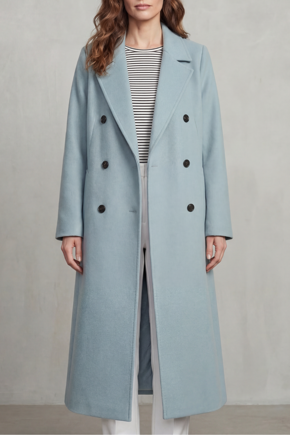 Longline Coat Wool Blend Double-Breasted Black Women's – Office, Casual, Winter, Gift