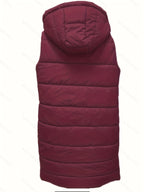 Longline Padded Vest Hooded Sleeveless Gilet Burgundy Women's – Casual, Winter Outdoor Layering