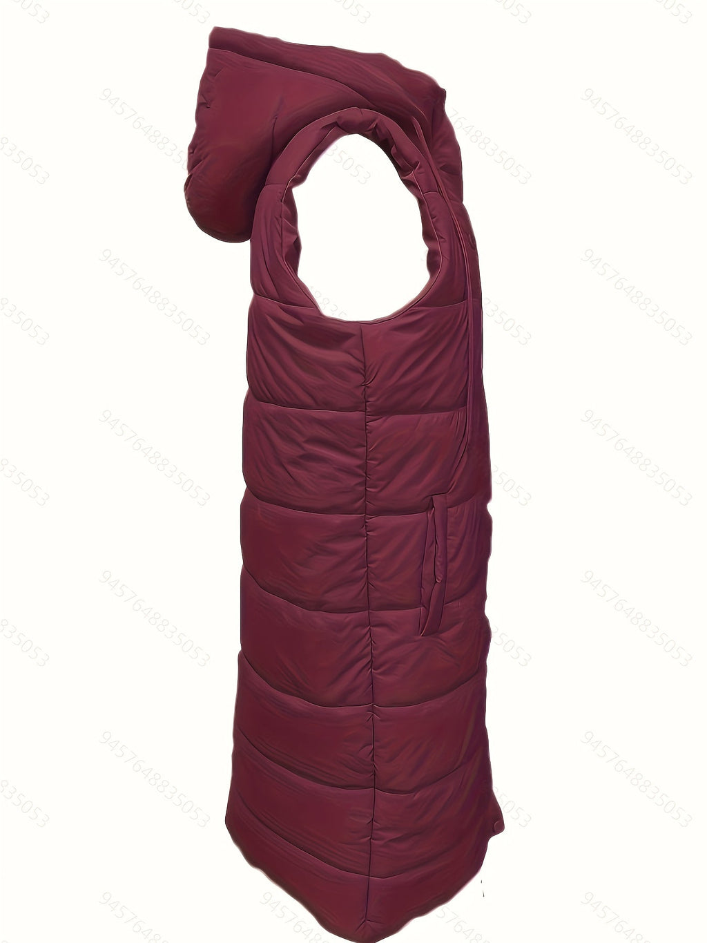 Longline Padded Vest Hooded Sleeveless Gilet Burgundy Women's – Casual, Winter Outdoor Layering