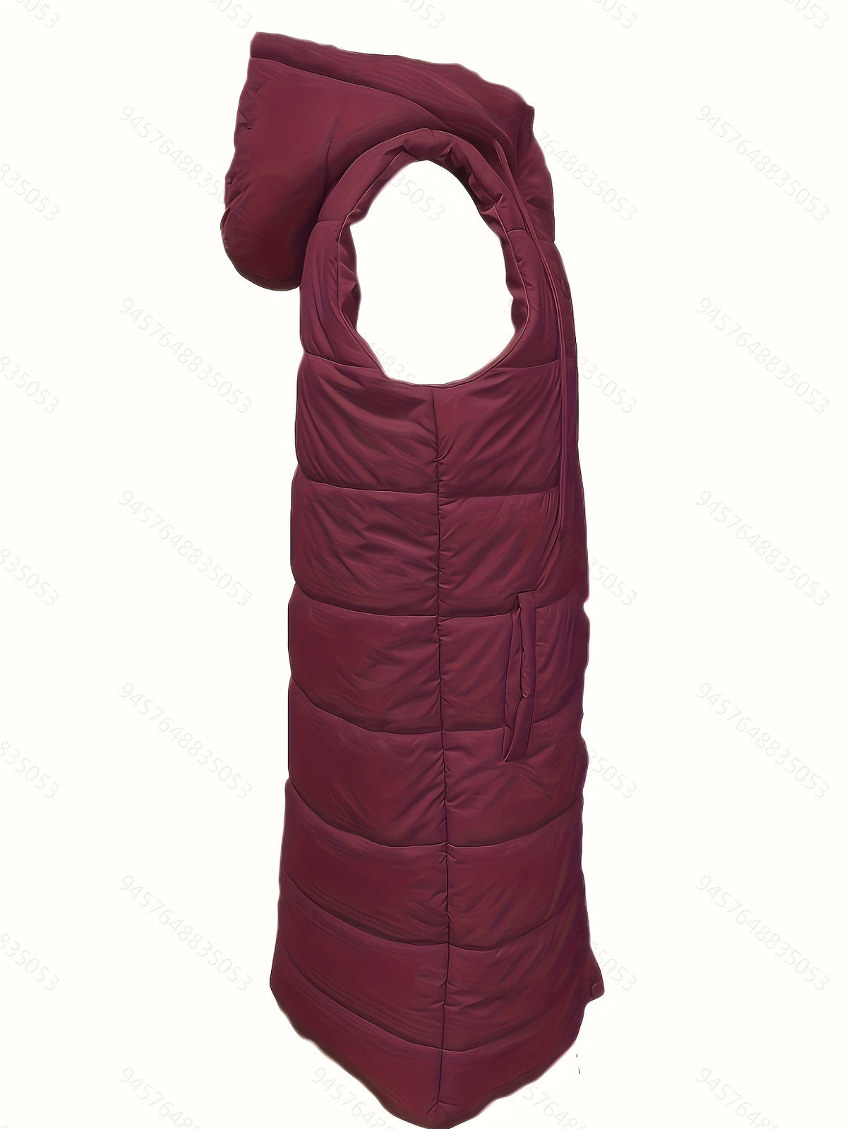 Longline Padded Vest Hooded Sleeveless Gilet Burgundy Women's – Casual, Winter Outdoor Layering