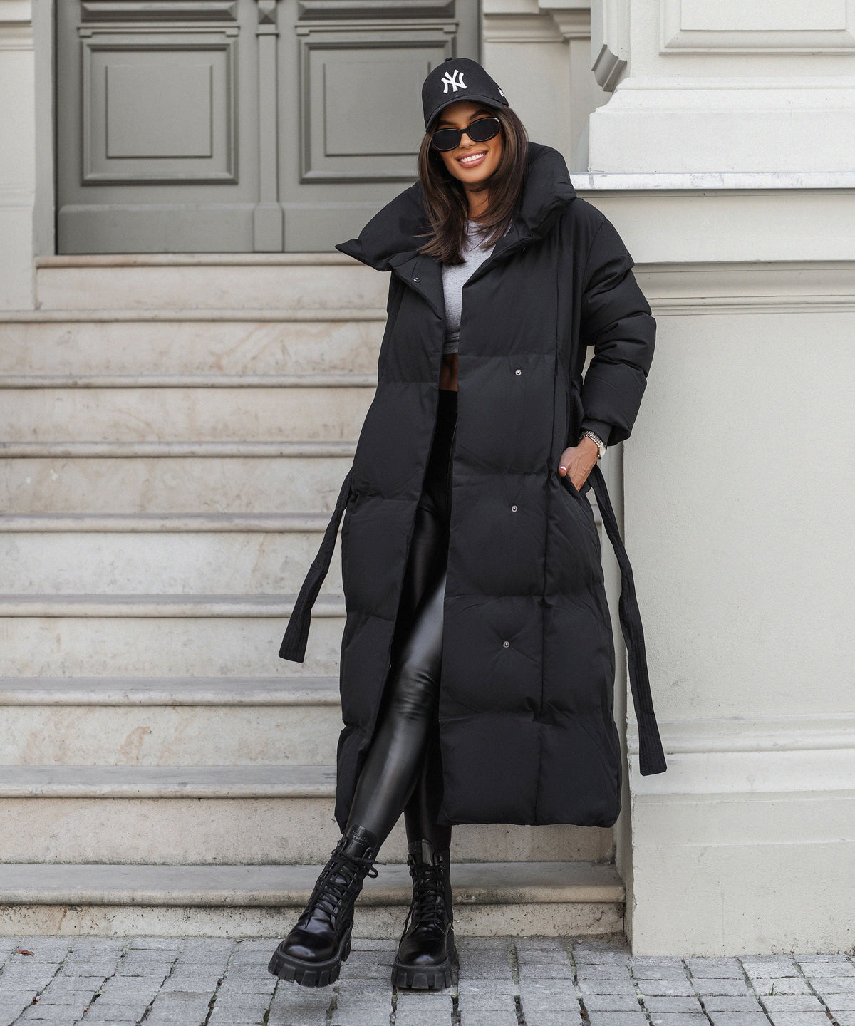 Longline Puffer Coat Black Quilted Belted Women's – Winter, Casual, Office, Holiday