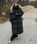 Longline Puffer Coat Black Quilted Belted Women's – Winter, Casual, Office, Holiday