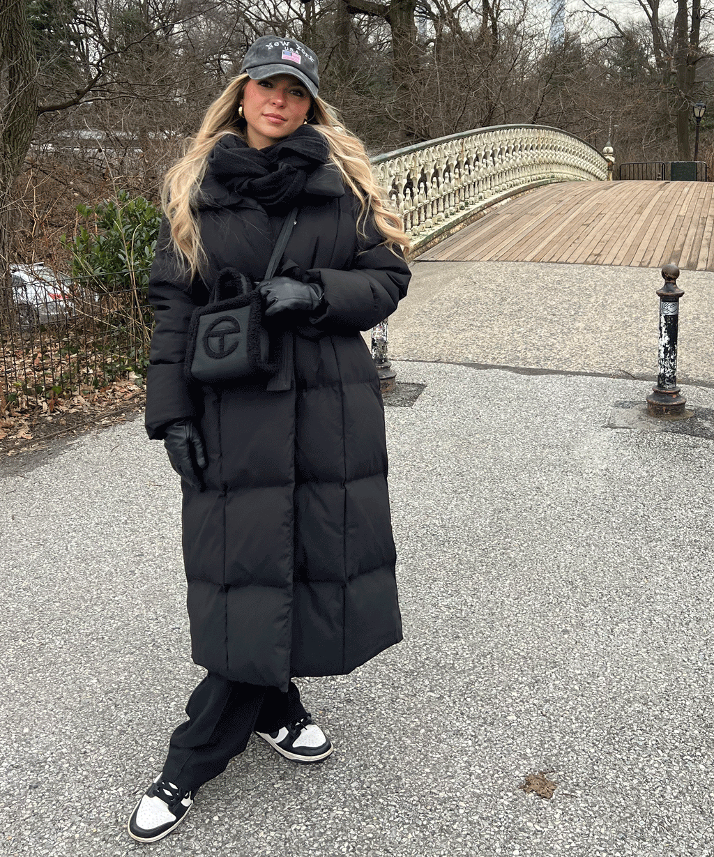 Longline Puffer Coat Black Quilted Belted Women's – Winter, Casual, Office, Holiday